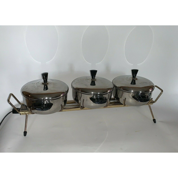 Vintage Farberware Buffet 3 Chafer Server Warmer Stainless Steel Model 383 MCM - Picture 1 of 8